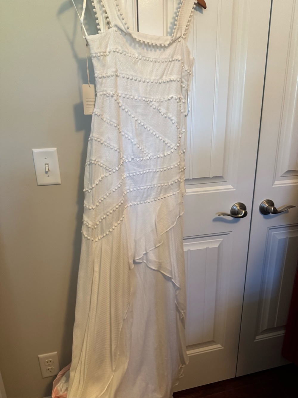 Tularosa White Textured Pom-Pom Maxi Dress